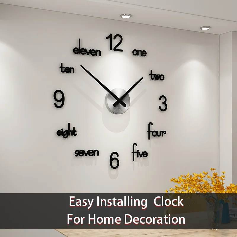 Large 3d Diy Wall Clock Modern Design Acrylic Silent Watch 3D Sticker Clocks Living Room Big Black Home Decor Gift  Дом и