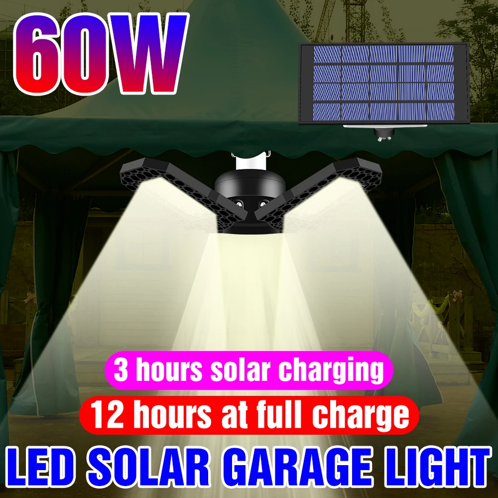 

LED Solar Garage Lampara 5V LED Flood Light Solar Pendant Deformable Warehouse Lamps Camping Portable Bulb 60W 80W For Garage