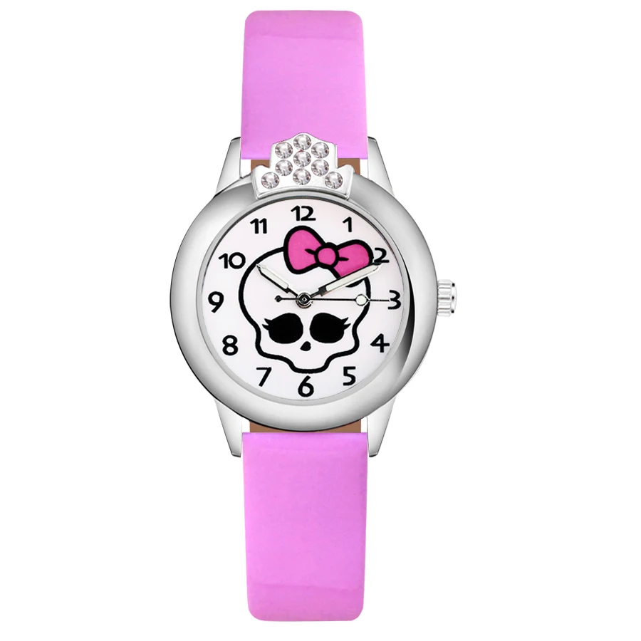 Мультфильм милый лук Хрустальный Череп Стиль Детские часы Дети для девушек
