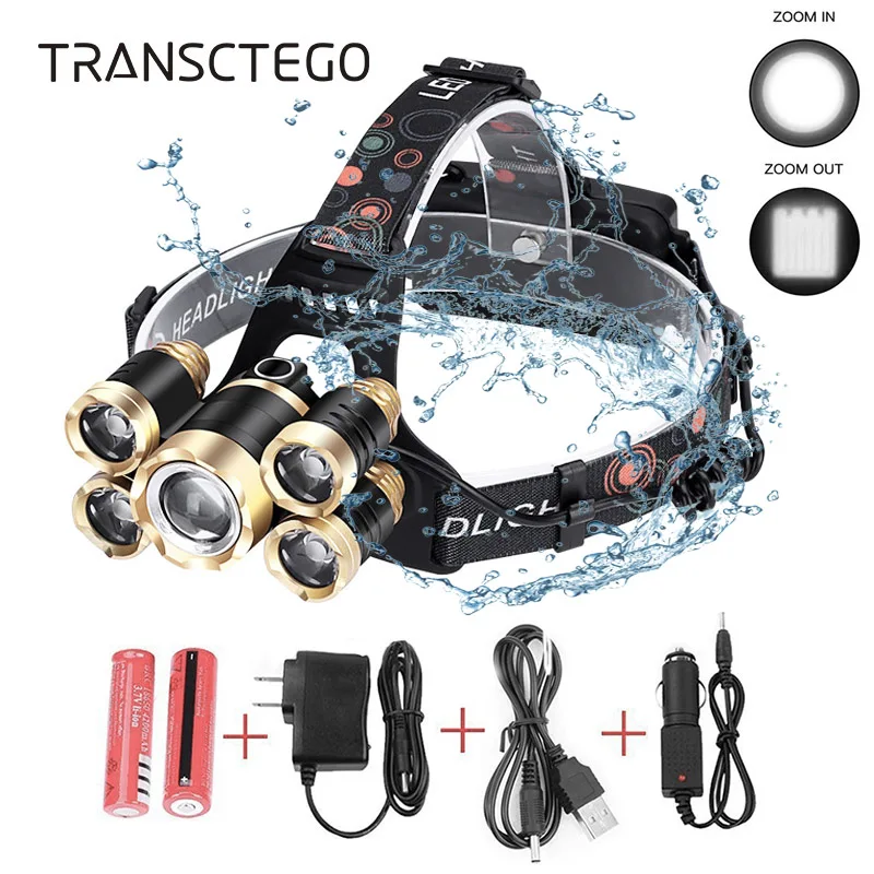 18000 Lumens Led Headlamp XM-L2 T6 Headlight Torch Rechargeable Zoomable Flashlight Waterproof Fishing Hunting 18650 Head Lamp
