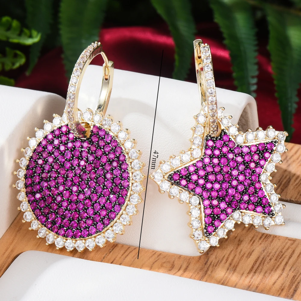 

Gorgeous Shiny Round Star Drop Earrings for Women Girl Bridal Wedding Fashion Birthday christmas Gift High Quality