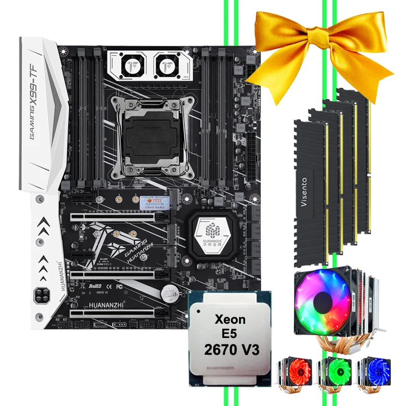 HUANANZHI X99 материнская плата в комплекте X99-TF материнская плата с двойным M.2 слотом M.2 wifi cpu 2670 V3 с кулером ram 64G(4*16G) DDR4