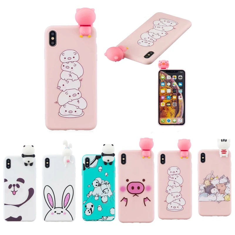 3D милый мультяшный чехол для iphone XS XR Max animal Panda pig Cat Силиконовый 5 5S SE 6 6s 7 8 Plus X