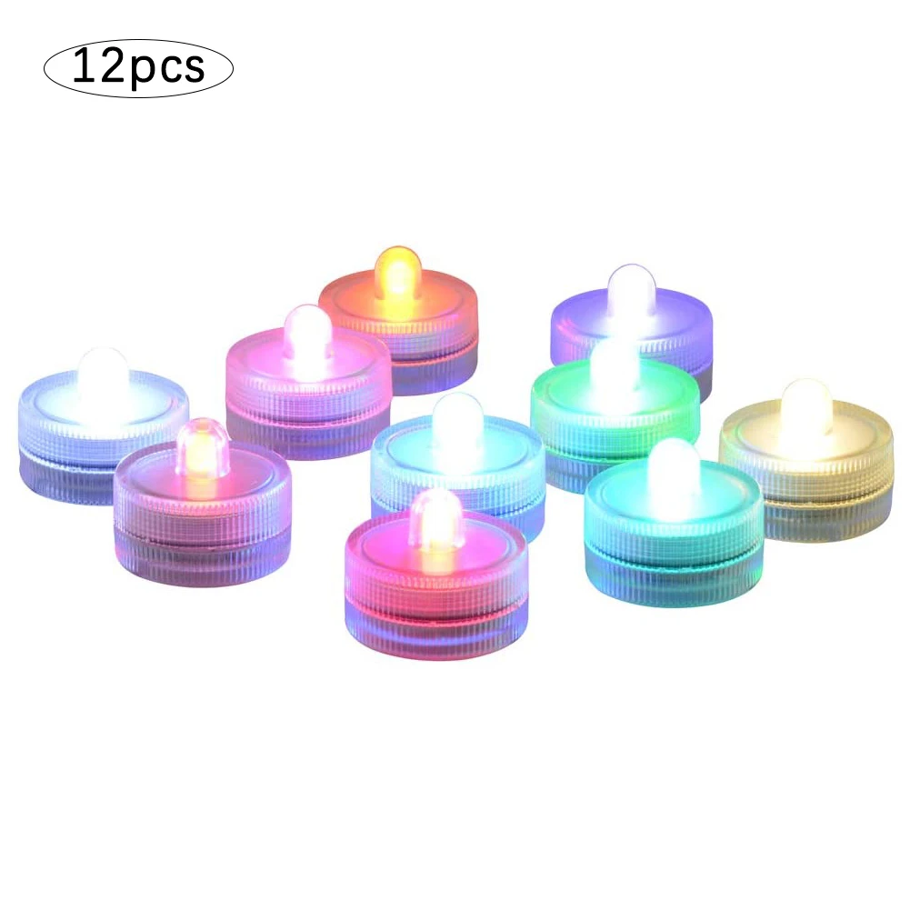 

12PCS Flameless LED Candle Light Submersible Waterproof Tea Light Pool Light Home Decoration For Wedding Party Warm Light