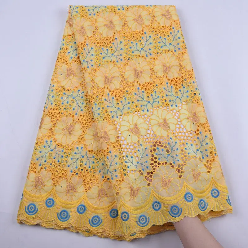 

Yellow African Dry Lace Fabric 2020 High Quality Lace Embroidery Nigerian Swiss Voile Lace Cotton Fabrics For Women Dress S1897