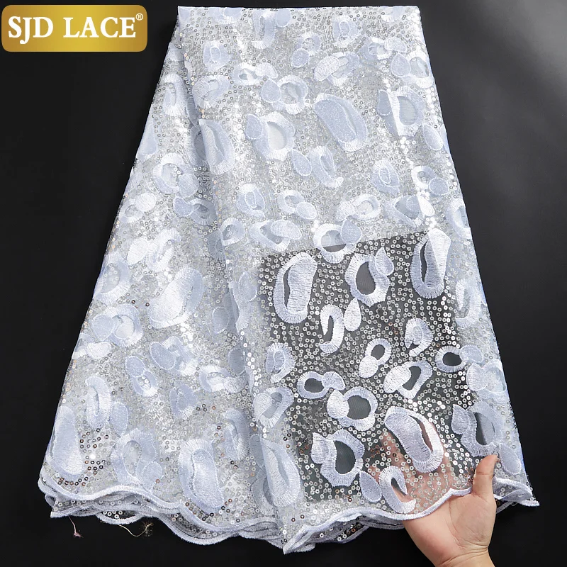 

SJD LACE Royal Bule Nigerian African Net Lace Fabric With Sequins Design French Mesh Lace Fabric For Brids Wedding MaterialA2364
