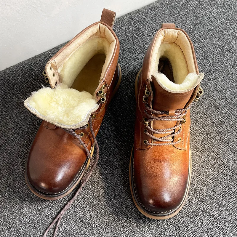 Men Winter Sneakers Snow Boots Warm Running Shoes Outdoor Sports Walking Shoes Non-slip Sneakers Black Leather Shoes