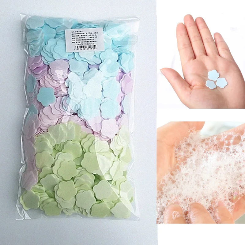 

1000Pcs Disposable Flower Shape Soap Paper Travel Soap Paper Washing Hand Bath Clean Scented Slice Sheets Foaming Paper Soap