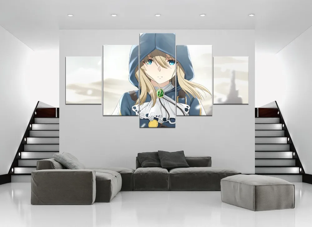 

5 Piece Canvas Wall Art Painting Violet Evergarden Anime Modern Painting Canvas Wall Art HD Print Canvas For Living Room Artwork