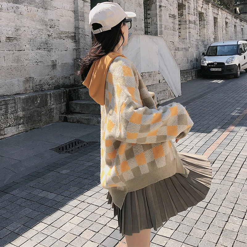 MISHOW 2019 осенний винтажный клетчатый вязаный кардиган для женщин модное клетчатое