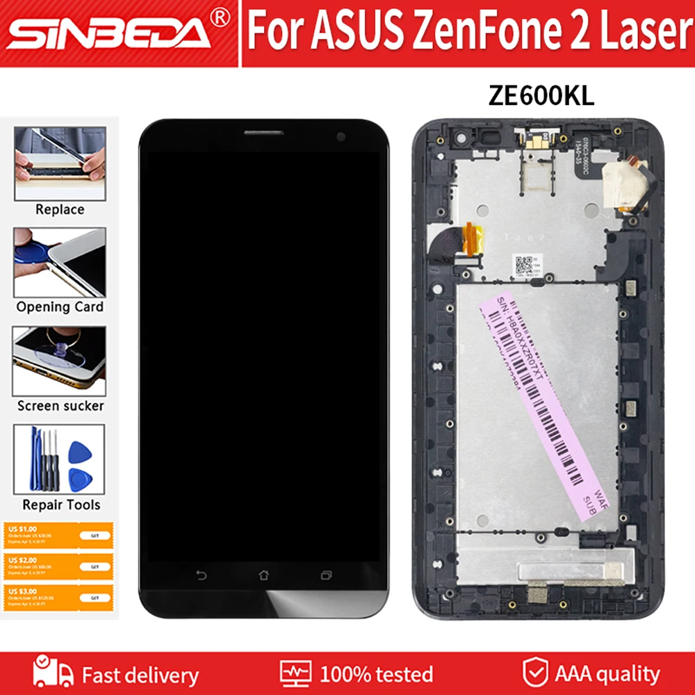 

6.0'' Original For ASUS ZenFone 2 Laser Z00MD ZE600KL LCD Display Touch Screen Digitizer Assembly ZE600KL Z00MD LCD Replacement