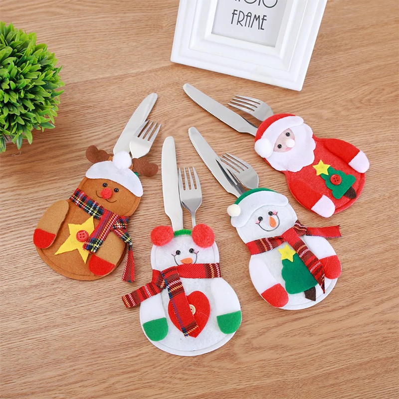 

Fashion 1PC Christmas Decorations Snowman Kitchen Tableware Holder Bag Party Gift Xmas Ornament For Home Table