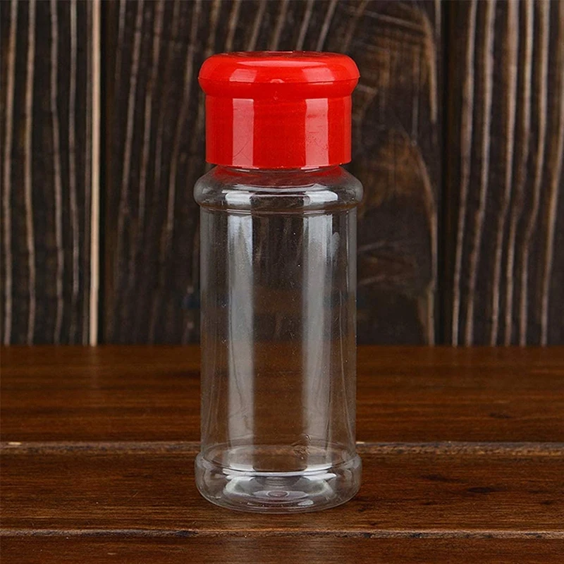 

Set of 50 Empty Plastic Spice Bottles for Storing Barbecue Seasoning Salt Pepper Etc. 100Ml / 3.3Oz, Red