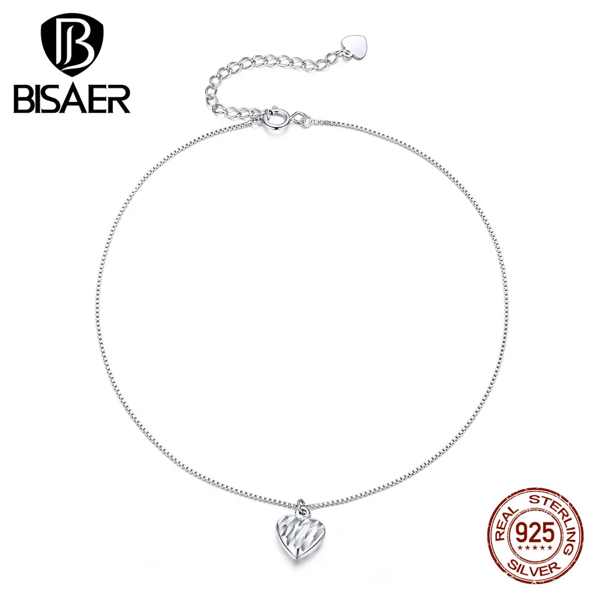 Браслет на ногу в виде сердца BISAER, распродажа, 925 пробы, серебряная цепочка в виде сердца, женские браслеты на ногу, застежка-лобстер, роскошные ювелирные изделия ECT013