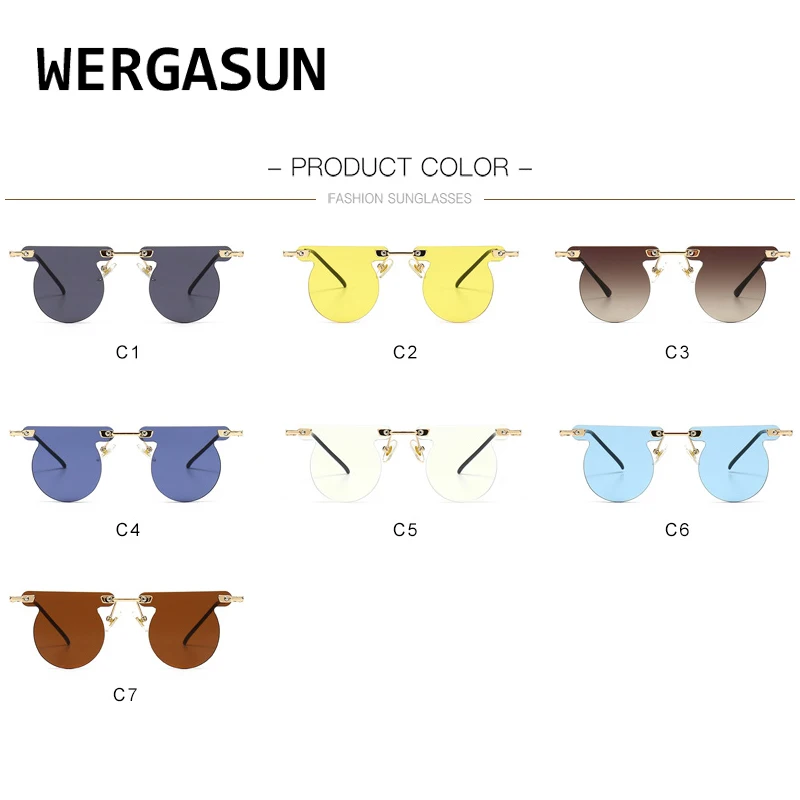 

WERGASUN Luxury Fashion Sunglasses Women Rimless Sun Glasses Men One Piece Shades Vintage Women Eyewear UV400