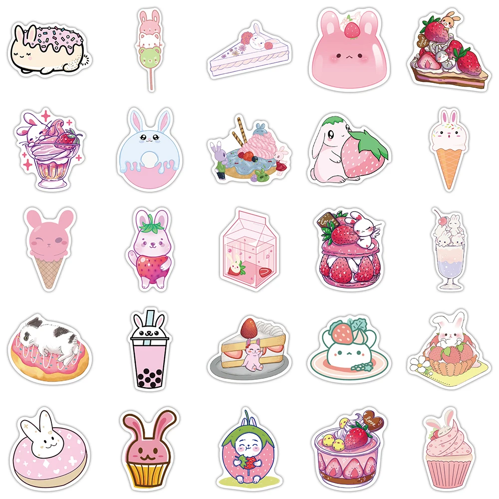 Pegatinas de conejo Kawaii de postre, calcoman&iacute;as de comida rosa, bricolaje, tel&eacute;fono, diario de recortes, port&aacute;til, pegatinas de juguete para ni&ntilde;os impermeables, 10/30/50 Uds.-4