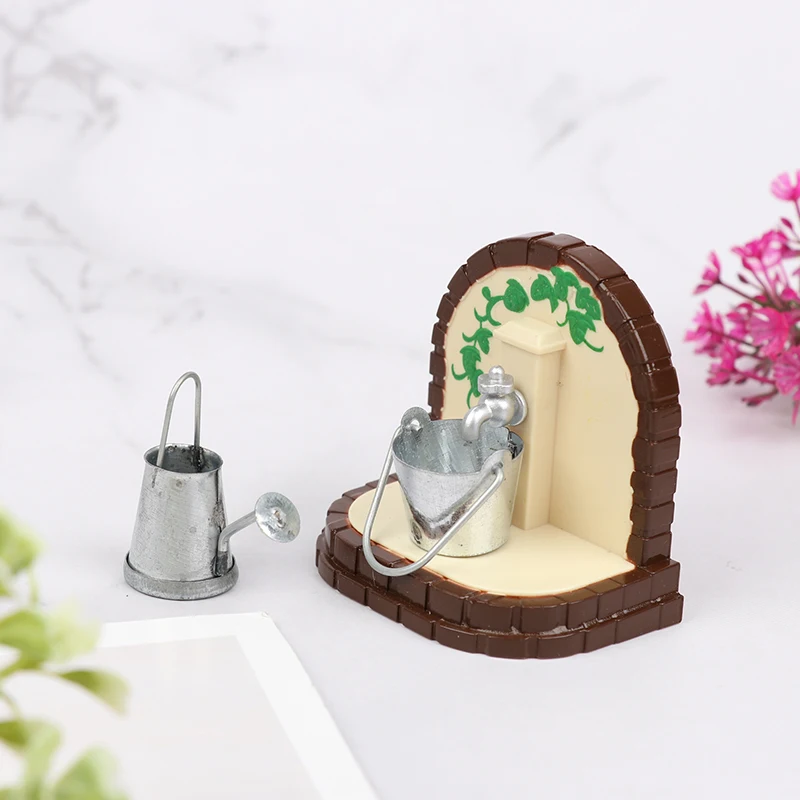 

1:12 Миниатюрный Кукольный домик с водопроводным ведром, кастрюля для полива, набор горшечных растений, инструмент для кукол и садоводства, и...