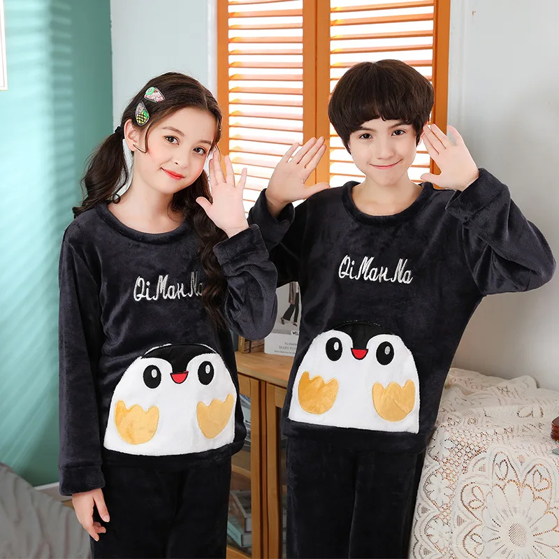

Winter Children Warm Casual Nightwear Sleepwear Boys Girls Pijama Flannel Full-sleeve Pajamas Set Homewear Pyjamas Kids Clothes