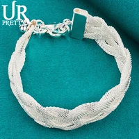 urpretty 925 sterling silver rhombus weave chain bracelet for man women wedding engagement charm jewelry