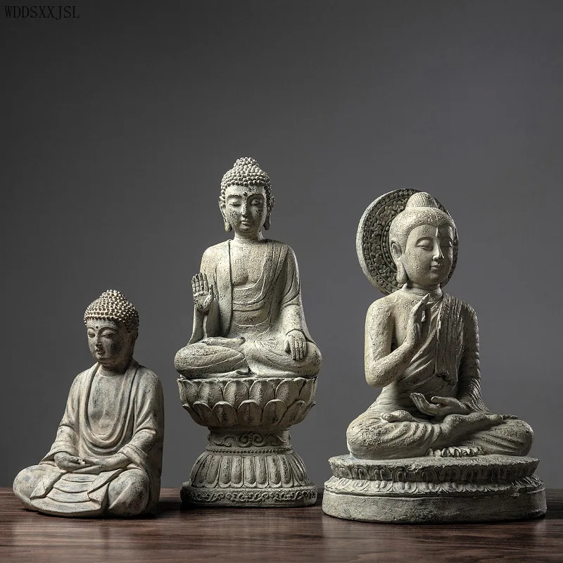 

WDDSXXJSL retro creative Zen Buddha sculpture ornaments semi-manual synthetic resin crafts living room home resin decoration