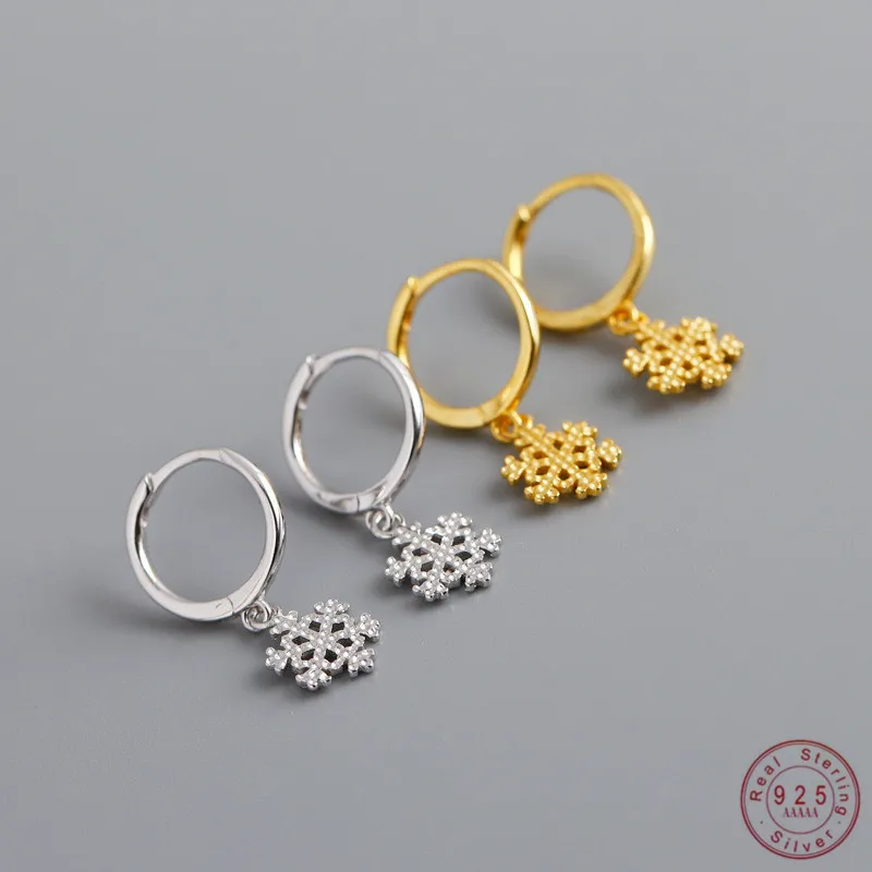 Простые серьги подвески в виде Снежинки из стерлингового серебра 925 пробы для