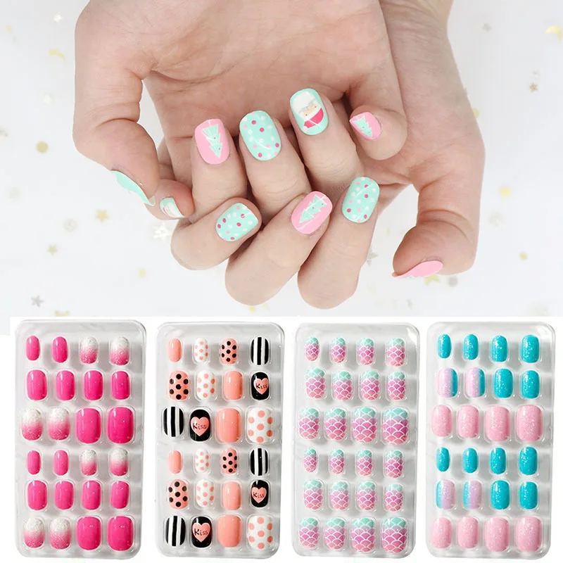 

24/48/72Pcs Artificial False Nails Children Self Adhesive Press On Fake Nails Manicure Nail Tips Decoration False Nails Cute