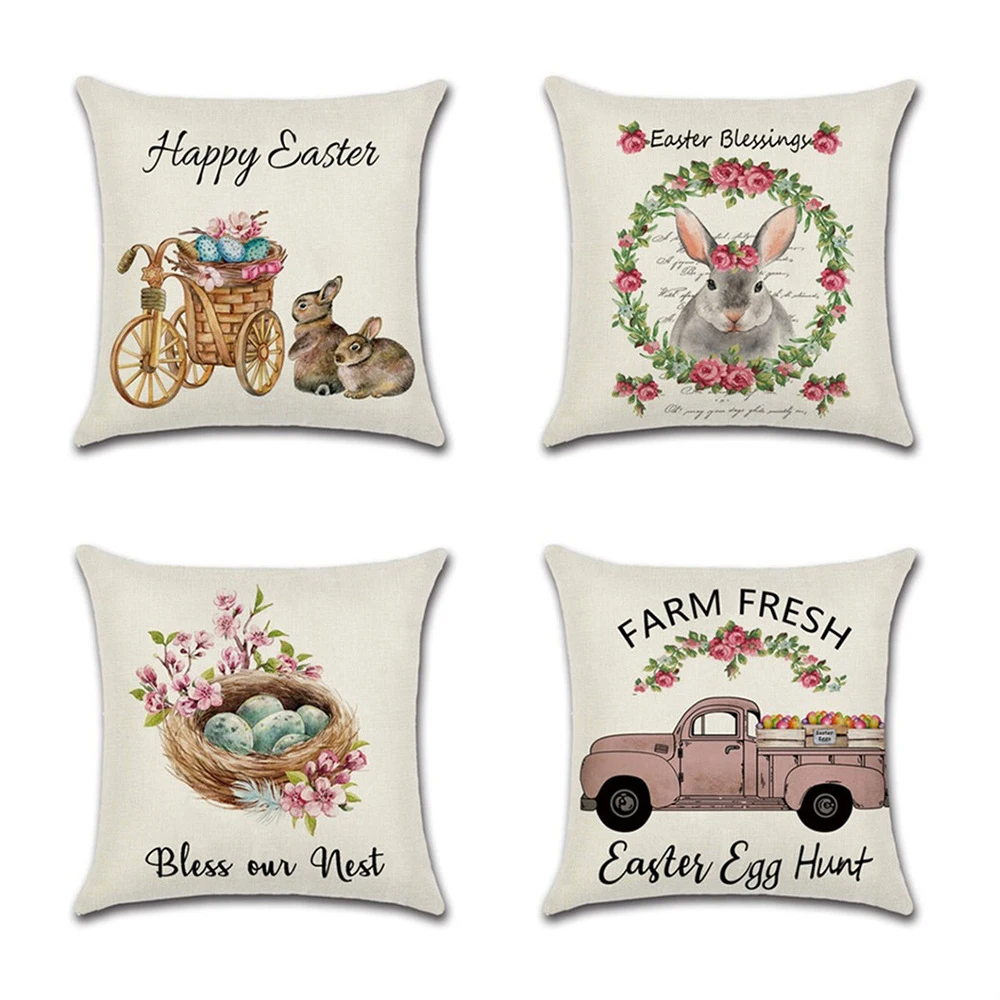 

Из хлопка и льна для подушек женские зимние домашние тапочки с милыми кроличьими мазком яйцо грузовик набивная льняная Подушка Чехол для ук...