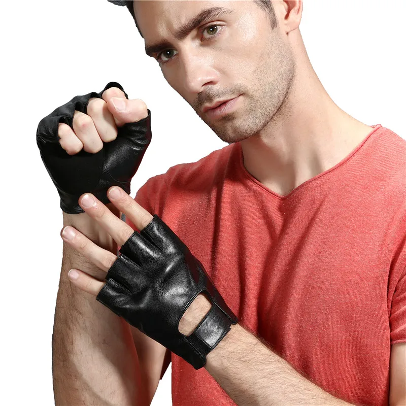 Мужские кожаные перчатки для упражнений без пальцев, козья кожа, летние противоскользящие перчатки для вождения мотоцикла, перчатки для вождения