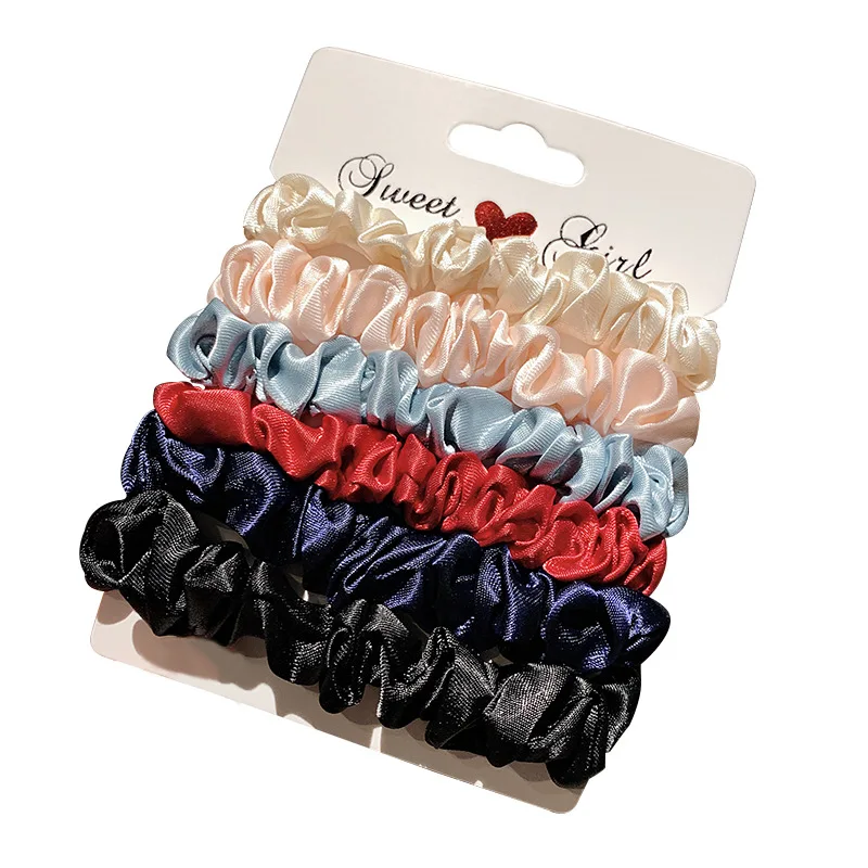 

6pcs/Set Solid Silk Elastic Hair Bands Women Headband Scrunchie Rubber Band Girls Ponytail Holder Fashion Hair Accessories