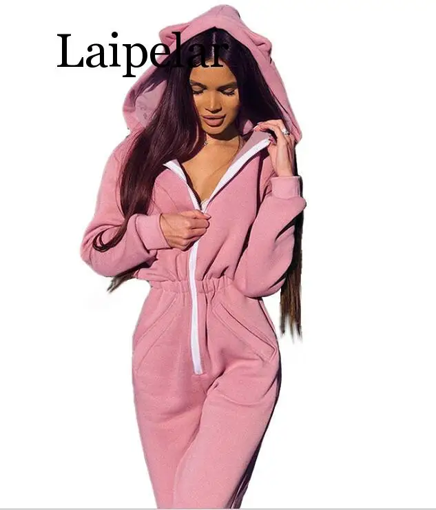 Laipelar женские зимние комбинезоны 2019 с длинным рукавом капюшоном наряды на молнии