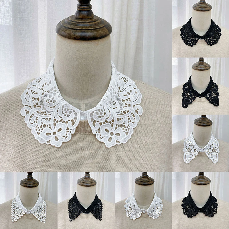 

Black White Lace Fake Collar Detachable False Collar Neckline Women Sweet Lace Shirt Blouse Hollow False Collar Half Shirt