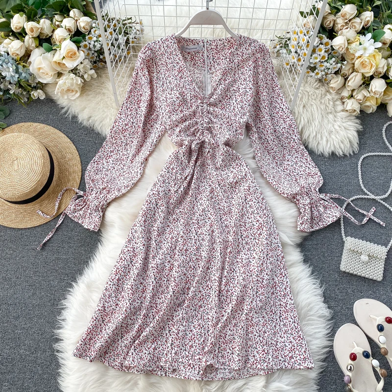 SINGRAIN женское платье с цветочным рисунком весеннее винтажное длинным рукавом