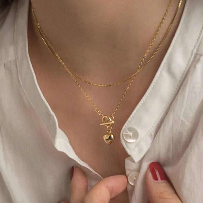 

High End Stainless Steel Jewelry Smooth Heart Pendant Toggle Necklace For Women