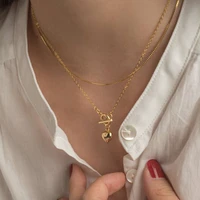 high end stainless steel jewelry smooth heart pendant toggle necklace for women
