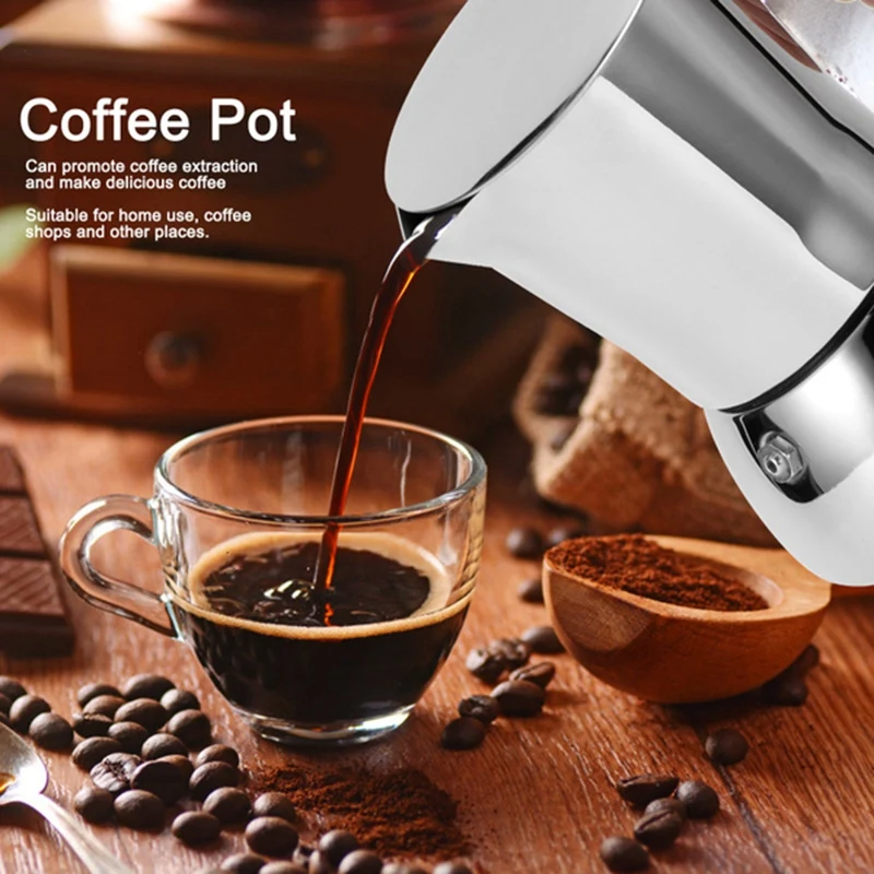 

304 Stainless Steel Stove Top Espresso Coffee Maker 4 Cups Espresso Pot Mocha Pot for Home Office Coffee Shop Use