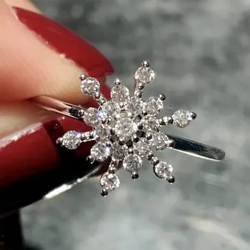 

Rotating Zircon Small Snowflake Ring Net Red Personality Snowflake Sparkling Ring Girlfriend Gift Jewelry Q0594
