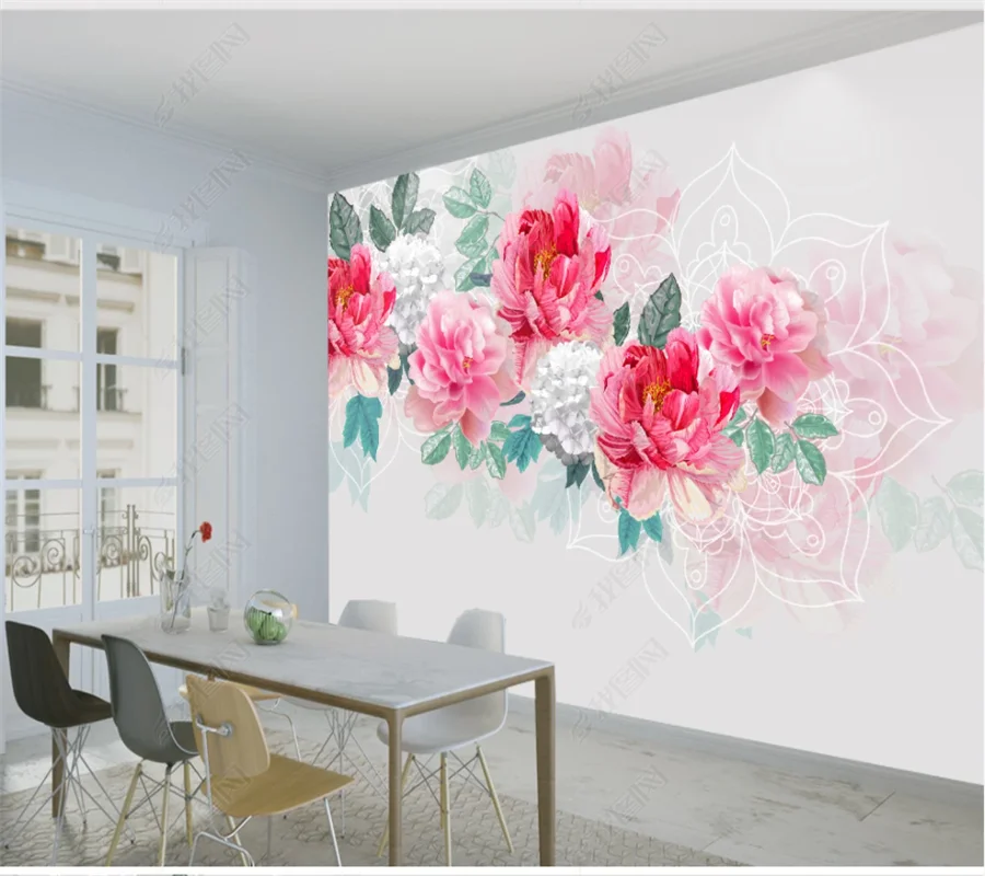 Пользовательские обои расписанные вручную акварельными цветами современный