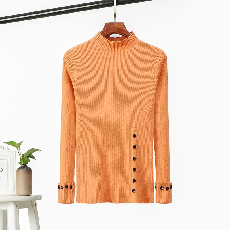 Женский трикотажный свитер на пуговицах однотонный облегающий пуловер в