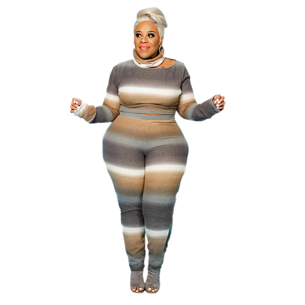

Hot Sale 2021 Women Plaid Printed Two Pieces Set Fashion Plus Size Heap Collar Long Sleeves+ Skinny Pants Nightclub High Quality