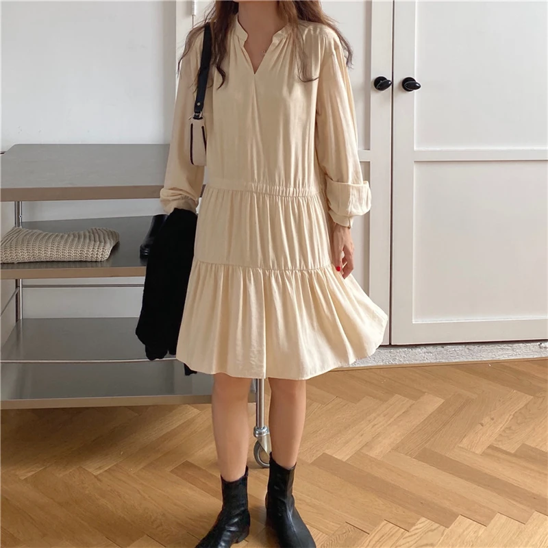 

2021 New Women Spring Summer Shirt Dresses Bohemian Elegant High Waist Vintage Korean Style Drawstring Lady Long Dress