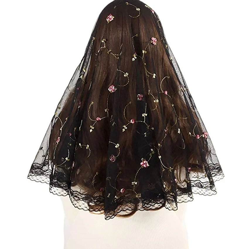 Короткая Цветочная Тюлевая кружевная Мантилья вуаль для церкви католической