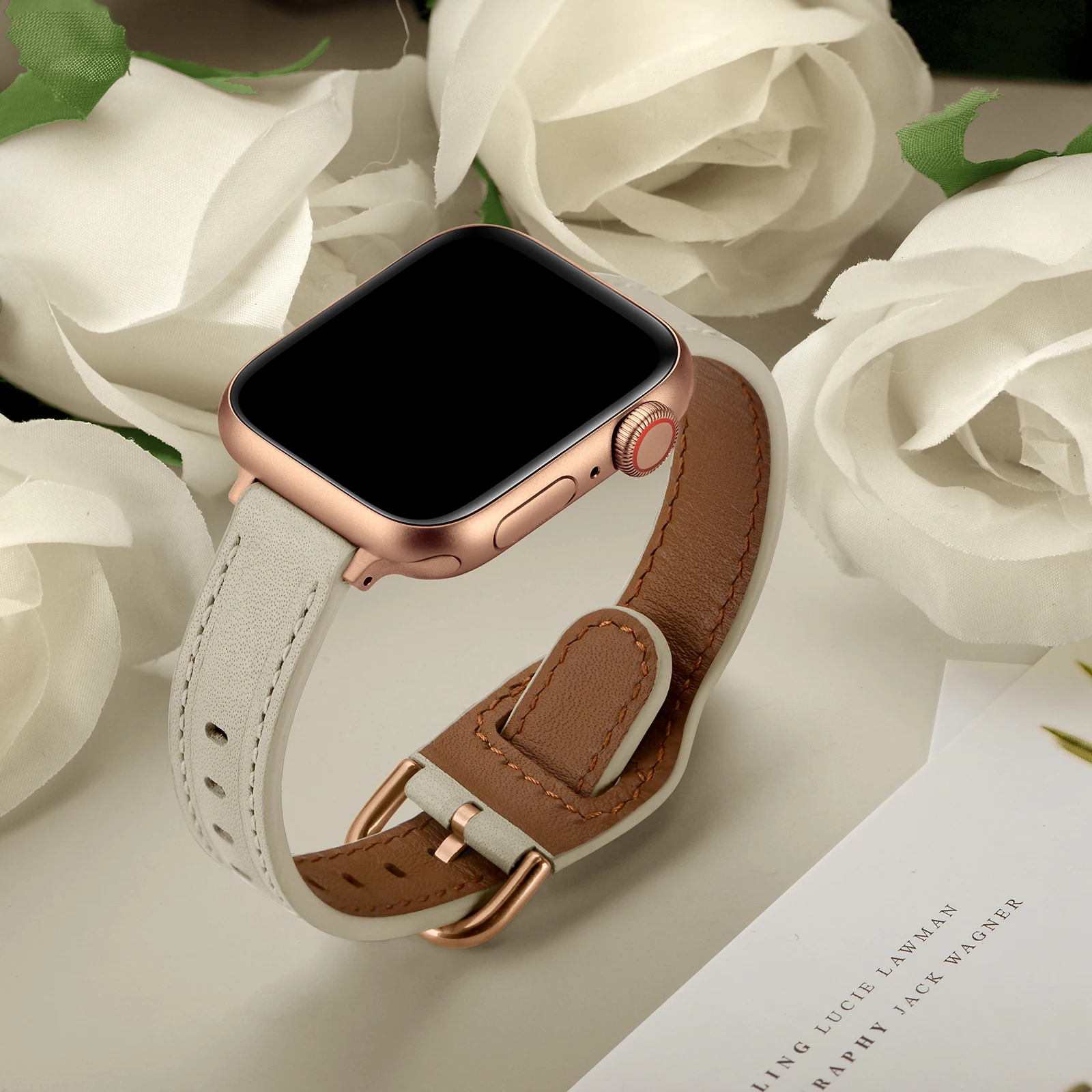 

Women Strap For Apple Watch 6 Band SE 44mm 40mm Thin Geninue Leather Watchbands For iWatch 5 4 Applewatch 3 42mm 38mm Bracelet