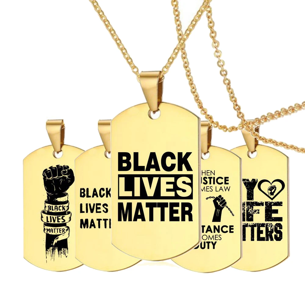 Черное ожерелье LIVES MATTER Золотой щит военный бренд Protest из нержавеющей стали кулак
