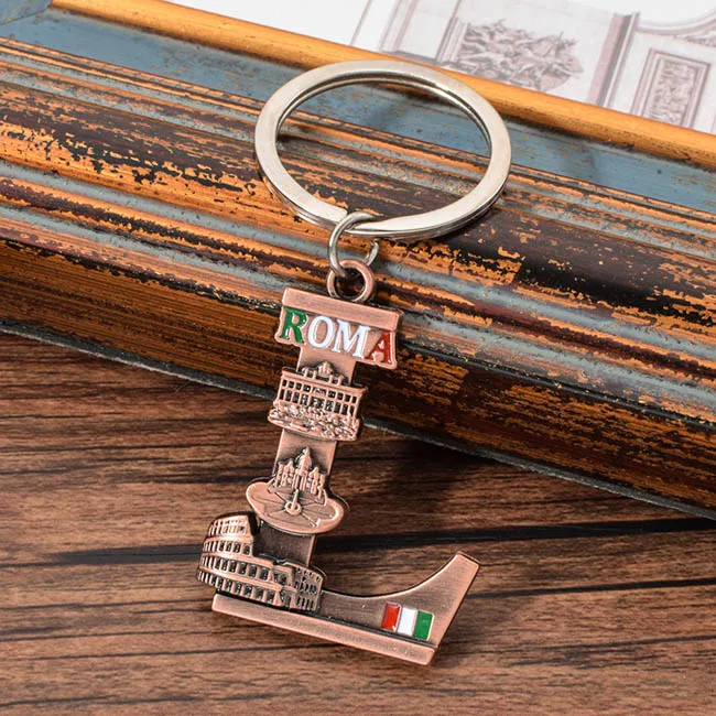 Letter L Vicney античный медный брелок на ключи в форме буквы Roma Wishing Well Пантеон Колизей шаблон брелок буква L I S Z брелок для ключей - Цвет: Letter L