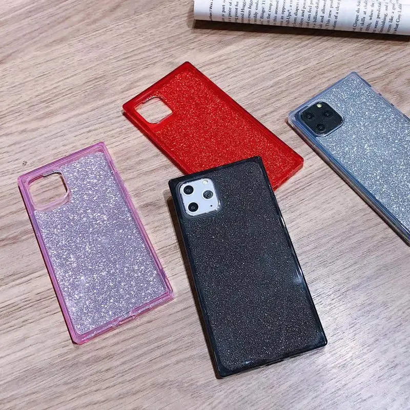 KJOEW Glitter Paper Square Solid Phone Case For iPhone 11 Pro XS Max 7 8 6 6s Plus X XR Shockproof Silicone Soft TPU Back Cover |