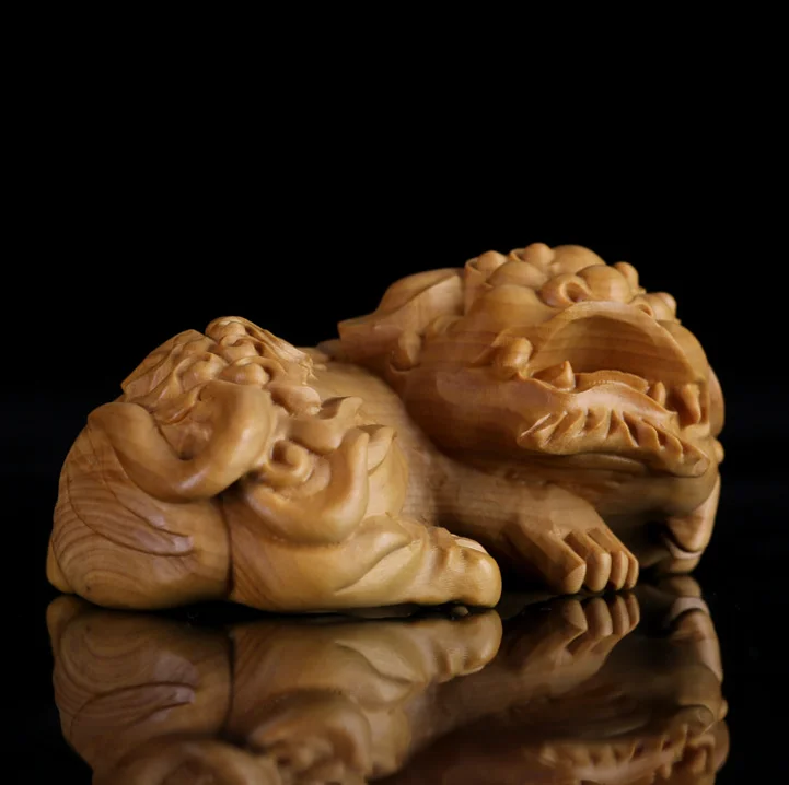 3 &quotкитайская деревянная коробка ручная резная статуя животного Rui Beast Pixiu Pi Xiu Lion