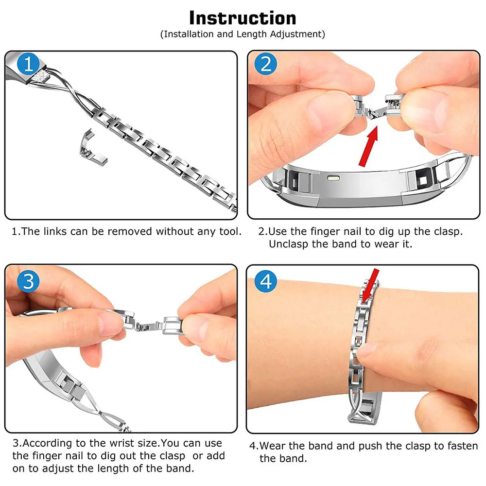 Блестящие ремешки совместимые с Fitbit Alta и HR сменный Браслет из нержавеющей стали