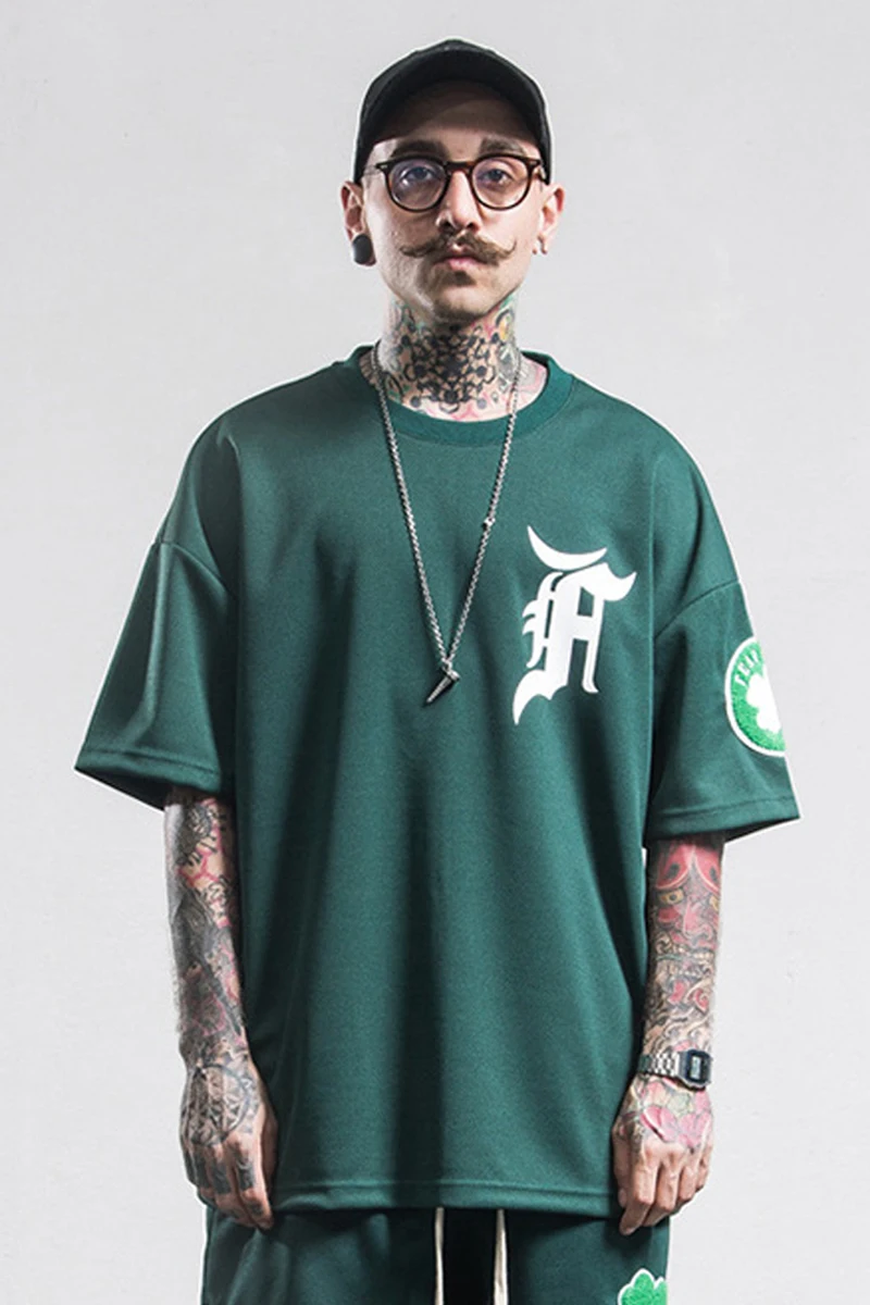 

street High loose FOG baseball uniform tide brand short-sleeved men's European and American hip-hop Celtic four-leaf clover bask