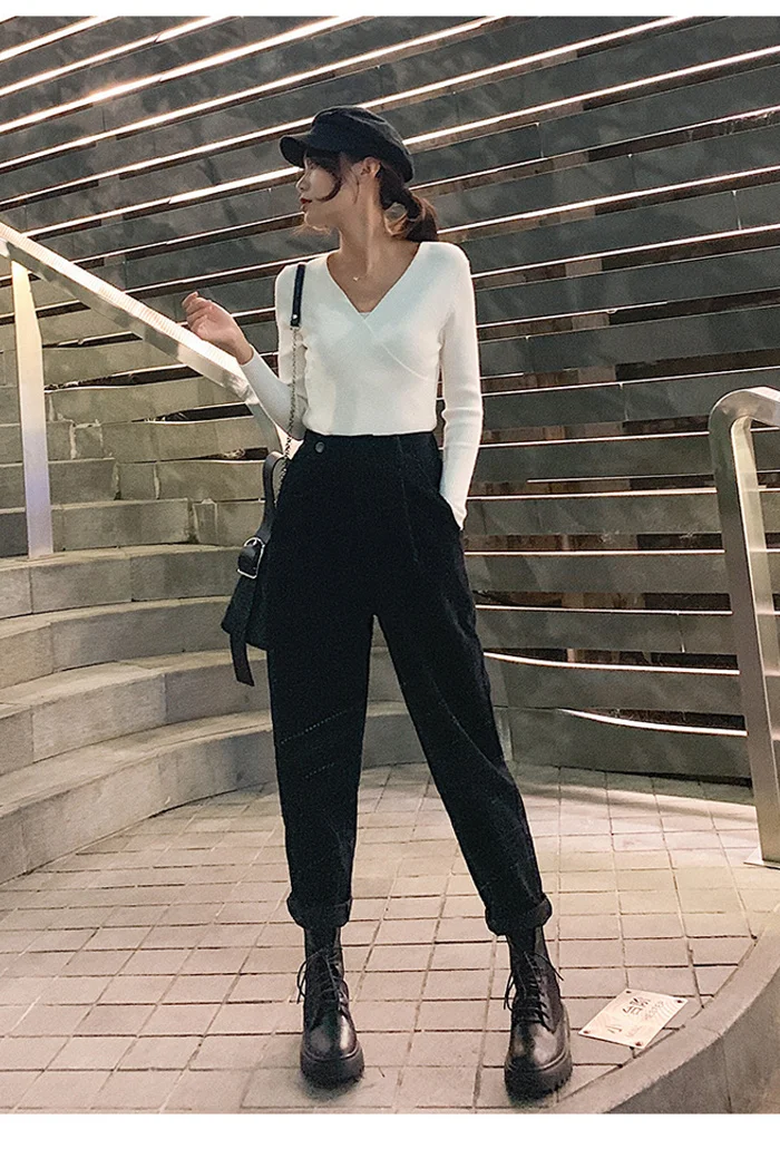 Winter Corduroy Pants Women Autumn High Waist Pockets Trousers Women Plus Size Streetwear Harem Pants Pantalon Femme