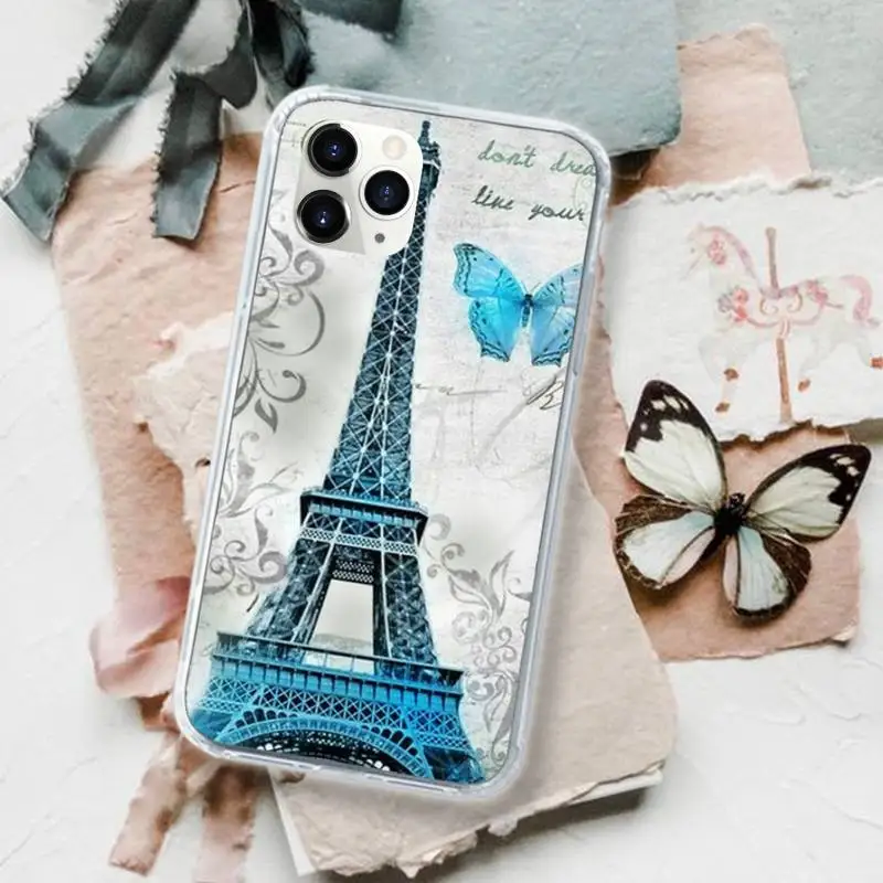 

Paris Eiffel Tower art Phone Case Transparent for iPhone 11 12 mini pro XS MAX 8 7 6 6S Plus X 5S SE 2020 XR